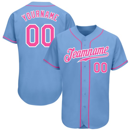 Maillot de baseball léger rose-blanc personnalisé bleu authentique Maillot de baseball léger rose-blanc personnalisé bleu authentique