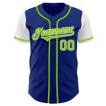 Maillot de baseball authentique néon bicolore personnalisé vert royal-blanc Maillot de baseball authentique néon bicolore personnalisé vert royal-blanc