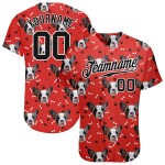 Maillot de baseball personnalisé à motif 3D noir et blanc avec motif authentique de chiens, rouge Maillot de baseball personnalisé à motif 3D noir et blanc avec motif authentique de chiens, rouge