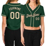 Maillot de baseball court vert à col en V pour femme, couleur crème et noir Maillot de baseball court vert à col en V pour femme, couleur crème et noir