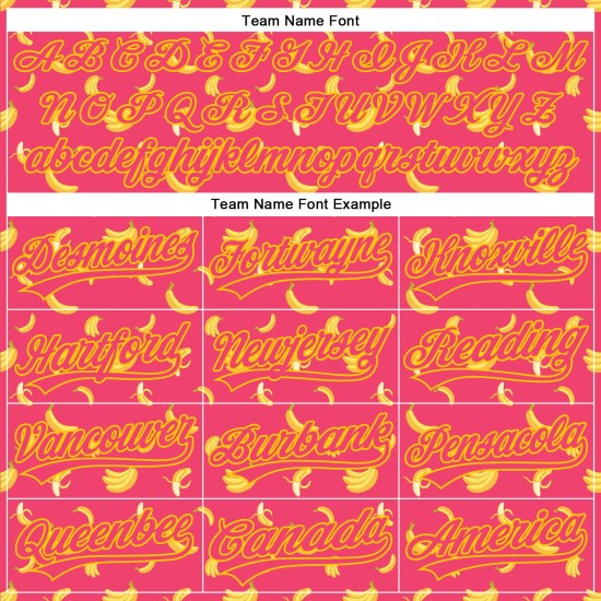 Maillot de baseball personnalisé rose avec motif 3D authentique de fruits, banane et néon jaune Maillot de baseball personnalisé rose avec motif 3D authentique de fruits, banane et néon jaune