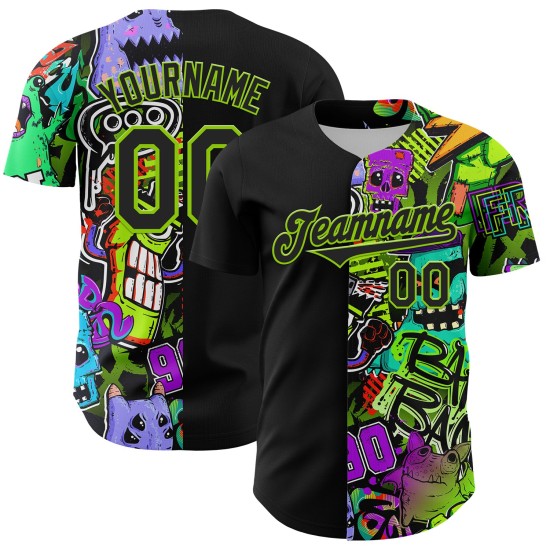 Maillot Rave 3D authentique de baseball Monster Neon Black, motif personnalisé vert Maillot Rave 3D authentique de baseball Monster Neon Black, motif personnalisé vert