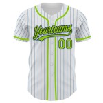 Maillot de baseball blanc clair, vert et noir, personnalisé, authentique, rayures bleues fluo Maillot de baseball blanc clair, vert et noir, personnalisé, authentique, rayures bleues fluo