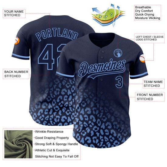 Maillot de baseball bleu marine à imprimé léopard 3D, léger et personnalisé, à la mode, authentique Maillot de baseball bleu marine à imprimé léopard 3D, léger et personnalisé, à la mode, authentique