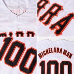 Maillot de baseball personnalisé en tricot côtelé, blanc, rétro, authentique, orange et bleu roi Maillot de baseball personnalisé en tricot côtelé, blanc, rétro, authentique, orange et bleu roi