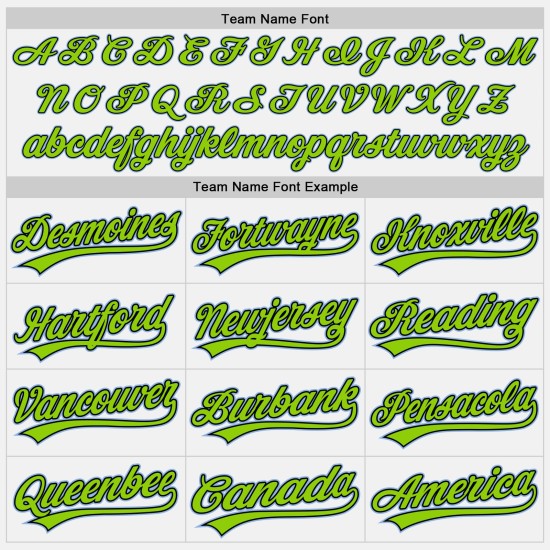 Maillot de baseball blanc clair, vert et noir, personnalisé, authentique, rayures bleues fluo Maillot de baseball blanc clair, vert et noir, personnalisé, authentique, rayures bleues fluo