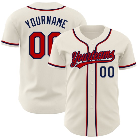 Maillot de baseball authentique rouge-bleu marine crème personnalisé Maillot de baseball authentique rouge-bleu marine crème personnalisé