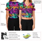 Maillot violet-rose pour femme, motif baseball néon 3D brillant, col en V, couleurs graffiti, coupe courte Maillot violet-rose pour femme, motif baseball néon 3D brillant, col en V, couleurs graffiti, coupe courte