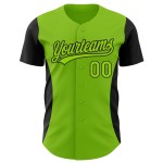 Maillot de baseball à rayures latérales personnalisées, motif 3D, noir, vert fluo, authentique Maillot de baseball à rayures latérales personnalisées, motif 3D, noir, vert fluo, authentique