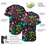Maillot de baseball personnalisé avec motif graffiti 3D, néon noir et rose, éclaboussures authentiques Maillot de baseball personnalisé avec motif graffiti 3D, néon noir et rose, éclaboussures authentiques