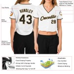 Maillot de baseball court blanc doré et noir pour femme, col en V, personnalisé Maillot de baseball court blanc doré et noir pour femme, col en V, personnalisé