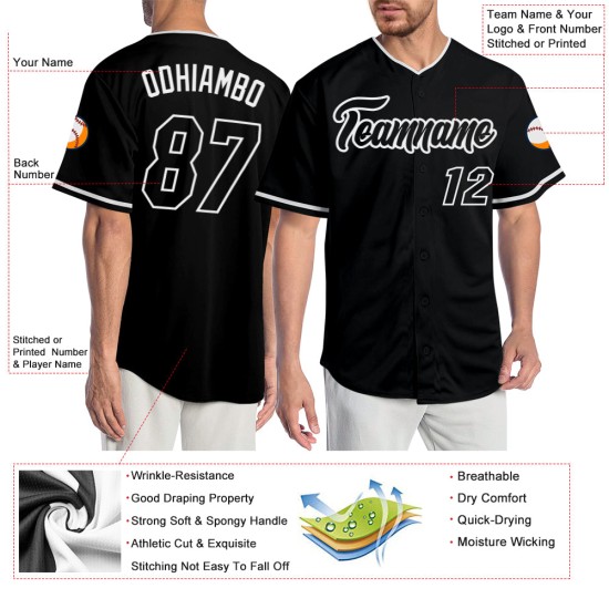 Maillot de baseball personnalisé noir et blanc authentique Maillot de baseball personnalisé noir et blanc authentique