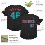 Maillot de baseball authentique en maille personnalisée noir rétro rose aqua-néon Maillot de baseball authentique en maille personnalisée noir rétro rose aqua-néon