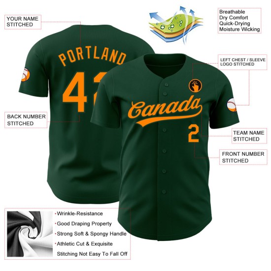 Maillot de baseball Bay Authentique Orange Vert Personnalisé Maillot de baseball Bay Authentique Orange Vert Personnalisé