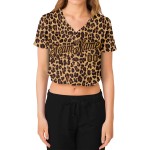 Maillot de baseball court 3D personnalisé à col en V pour femme, motif léopard marron et vieux Maillot de baseball court 3D personnalisé à col en V pour femme, motif léopard marron et vieux