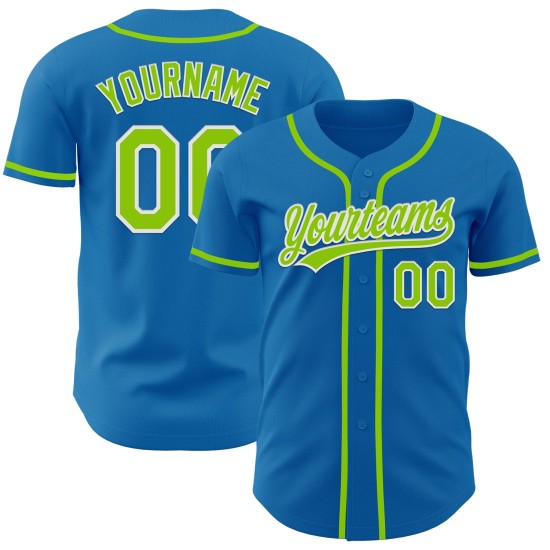 Maillot de baseball bleu personnalisé authentique vert-blanc fluo Maillot de baseball bleu personnalisé authentique vert-blanc fluo