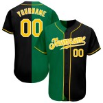 Maillot de baseball vert personnalisé Split, noir, doré et authentique Kelly Maillot de baseball vert personnalisé Split, noir, doré et authentique Kelly