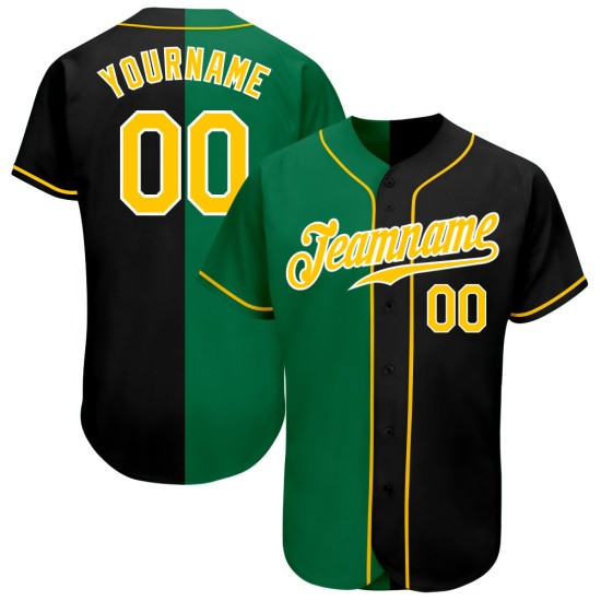 Maillot de baseball vert personnalisé Split, noir, doré et authentique Kelly Maillot de baseball vert personnalisé Split, noir, doré et authentique Kelly