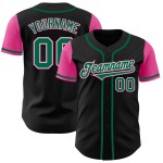 Maillot de baseball personnalisé Kelly Tone noir deux vert-rose authentique Maillot de baseball personnalisé Kelly Tone noir deux vert-rose authentique
