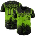 Maillot de baseball personnalisé noir avec motif 3D néon abstrait et design grunge vert Maillot de baseball personnalisé noir avec motif 3D néon abstrait et design grunge vert
