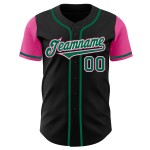 Maillot de baseball personnalisé Kelly Tone noir deux vert-rose authentique Maillot de baseball personnalisé Kelly Tone noir deux vert-rose authentique