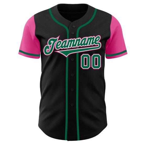 Maillot de baseball personnalisé Kelly Tone noir deux vert-rose authentique Maillot de baseball personnalisé Kelly Tone noir deux vert-rose authentique