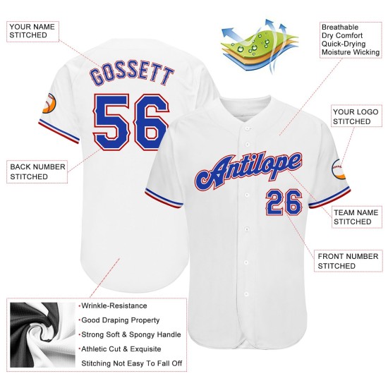 Maillot de baseball personnalisé authentique rouge royal et blanc Maillot de baseball personnalisé authentique rouge royal et blanc