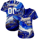 Maillot de baseball Royal Gold authentique, motif 3D personnalisé, blanc et vieux marbre Maillot de baseball Royal Gold authentique, motif 3D personnalisé, blanc et vieux marbre