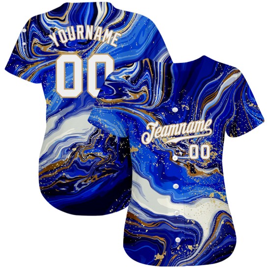 Maillot de baseball Royal Gold authentique, motif 3D personnalisé, blanc et vieux marbre Maillot de baseball Royal Gold authentique, motif 3D personnalisé, blanc et vieux marbre
