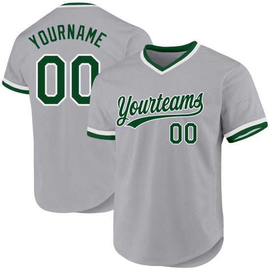 Maillot de baseball authentique Throwback vert-blanc personnalisé gris Maillot de baseball authentique Throwback vert-blanc personnalisé gris